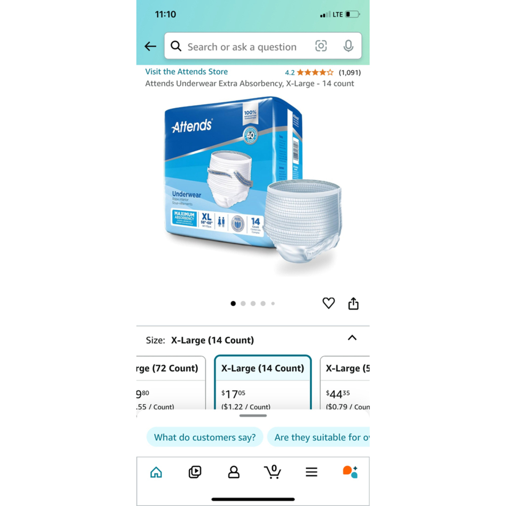 Attends Underwear Extra Absorbency, X-Large - 14 count